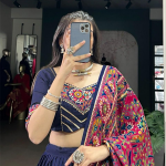 Navy Blue Lehenga Choli with Printed Dupatta